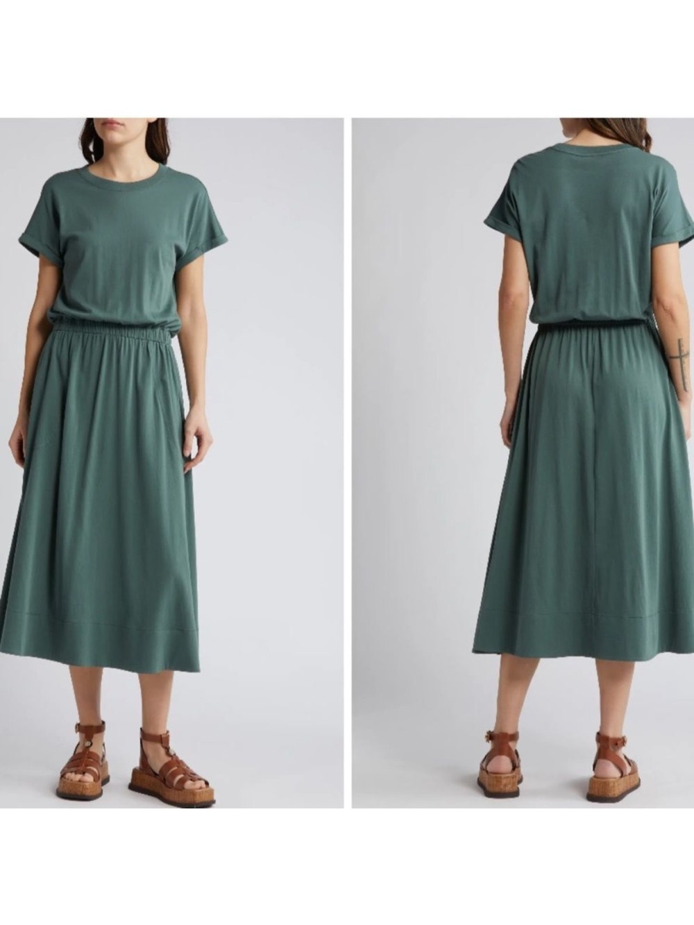 NATION LTD Organic Cotton Garcelle Dress Green Maxi Length with Pockets XL
